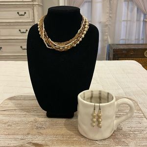 Vintage Beaded Twisted Choker Collar Statement Necklace Dangle Drop Set